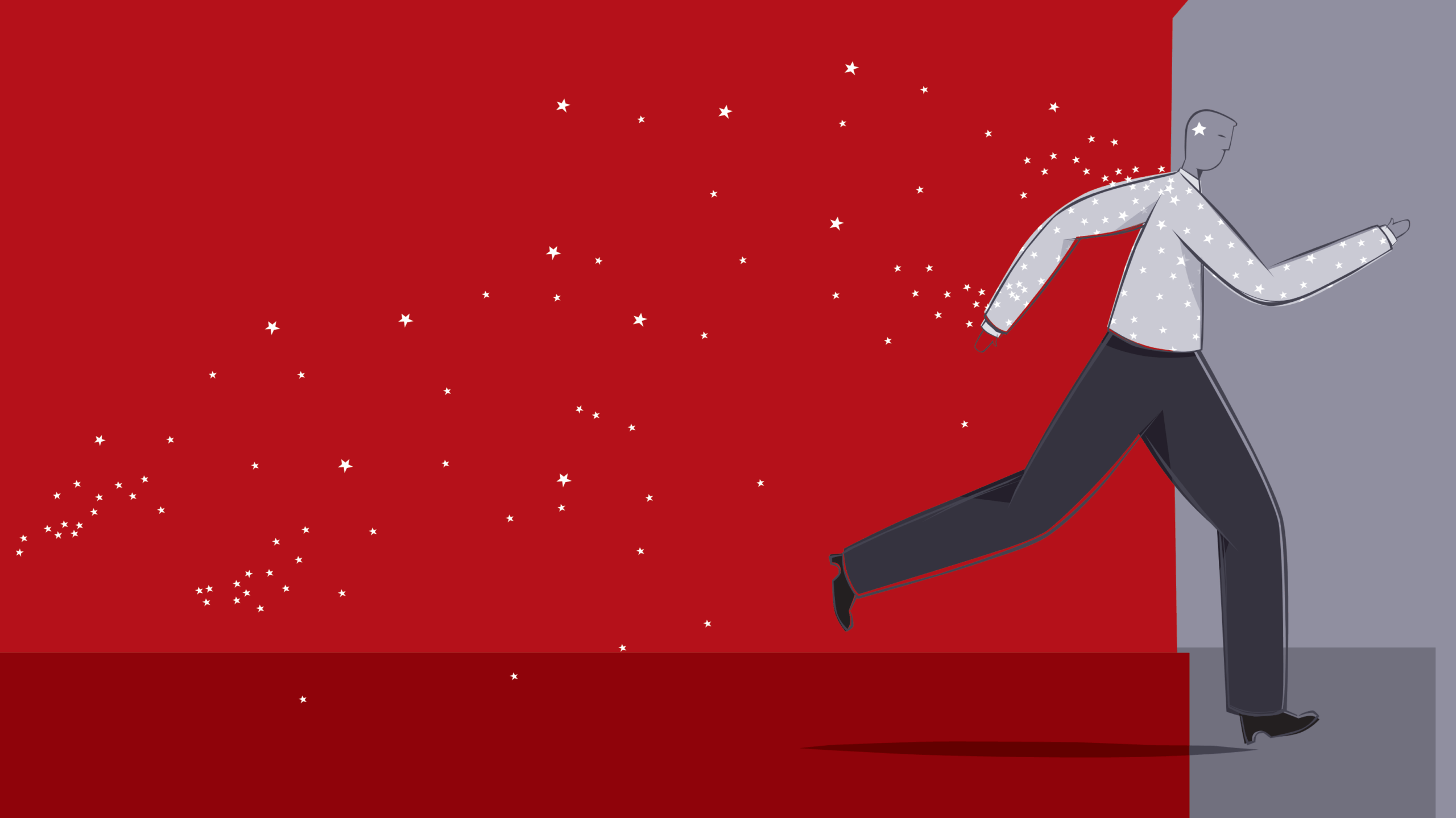 Illustration of a figure running into open space